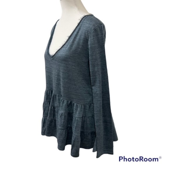 Anthropologie Deletta Thea Teal V-Neck Peplum Tiered Ruffle Long Sleeve Top Sz S - Picture 2 of 12